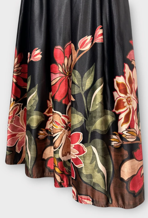 LaFée satijnen rok Flowers art. 10821 - zwart