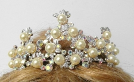 Diadeem/kroon met parels en strass-stenen