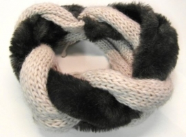 Laine Bonnet Colshawl bont/gebreid art. 2509 - beige/taupe