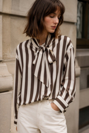 Damesblouse Pussy Bow art. 15575 - crème/bruin