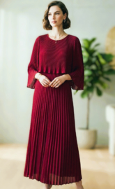 Damesjurk Elegance plissé uni art. 2561 - donkerrood