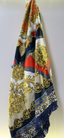 Romano damesshawl  art. 3673-90-76 - navy/geel/oranje/rood