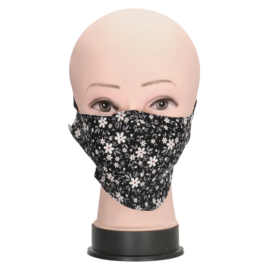 Mondmasker / mondkapje Bloemetjes art. 1130 - zwart/wit