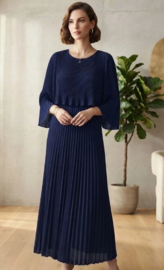 Damesjurk Elegance plissé uni art. 2561 - donkerblauw