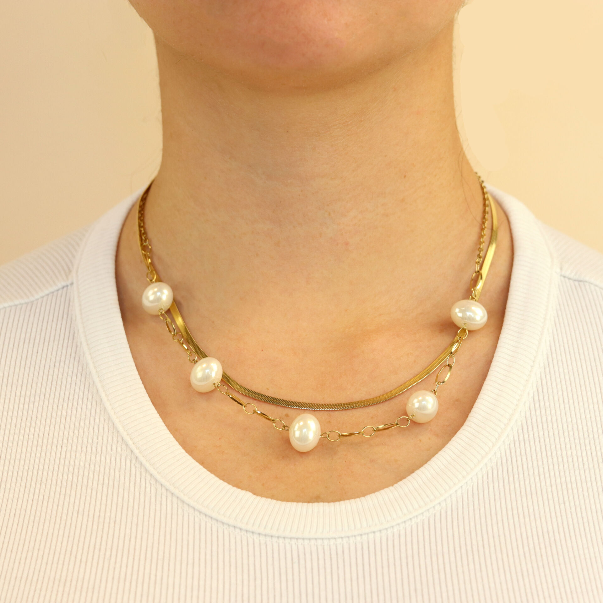 Camps & Camps ketting Double Chain & Pearls art. 3S062_PE - goud
