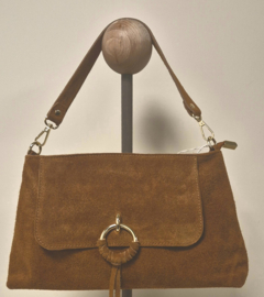 Hand- en schoudertas Suede/leer art. 1411 - cognac