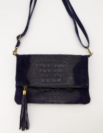 Schoudertas Peyton croco suède art. 7158 - donkerblauw