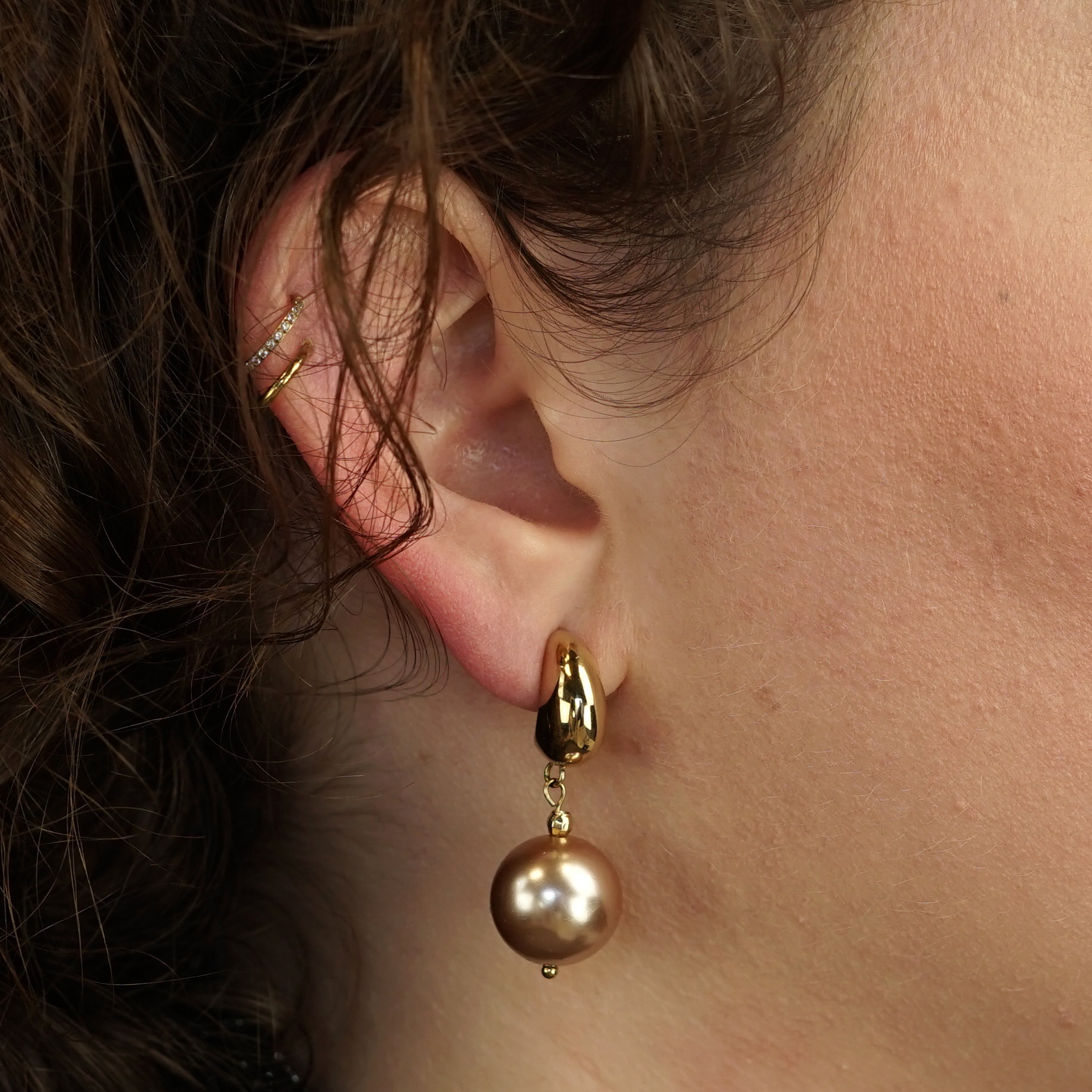 Camps & Camps oorstekers Pearl art. 2S163_PB - goud/lichtbruin