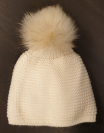 Fiebig damesmuts met pompom art. 54854 - wolwit