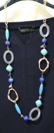 Schakelketting art. 2355 - aqua/blauw/grijs/ goudkleur