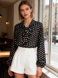 Damesblouse Polkadot art. 37069 - zwart/wit