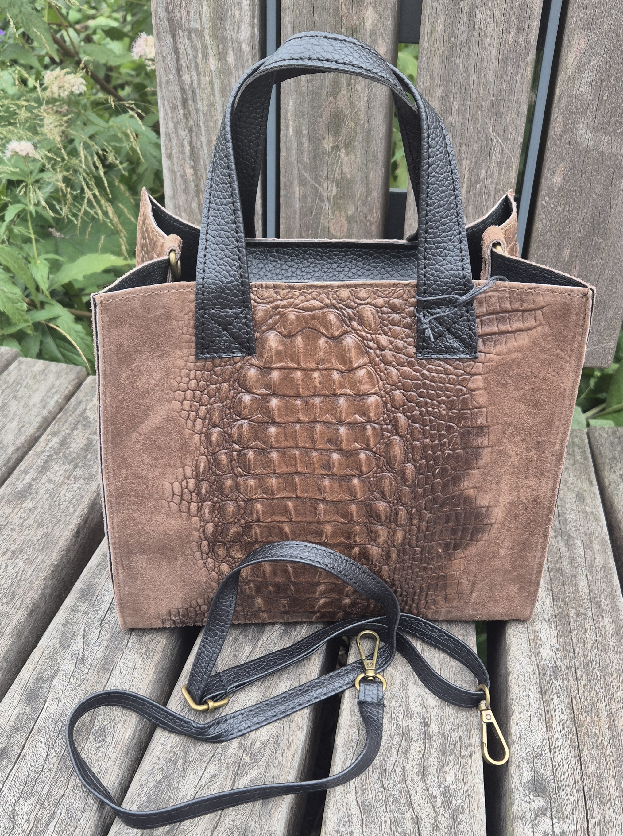 Giuliano hand- en schoudertas art. 900038 - taupe/zwart