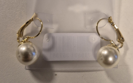 Oorbel hanger parel art. 1329 - offwhite/goud