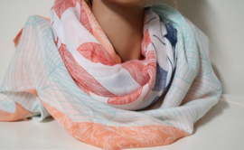 Damesshawl art. 2832 - wit/zalm/blauw/mintgroen