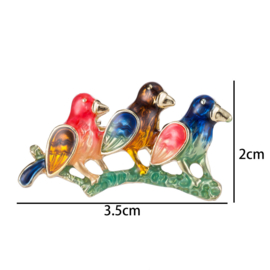 Broche Parrots art. 5035 - goudkleur/multi