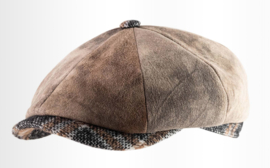 Alfonso d'Este leren newsboy cap Kyoto art. 47654 - beige/bruin