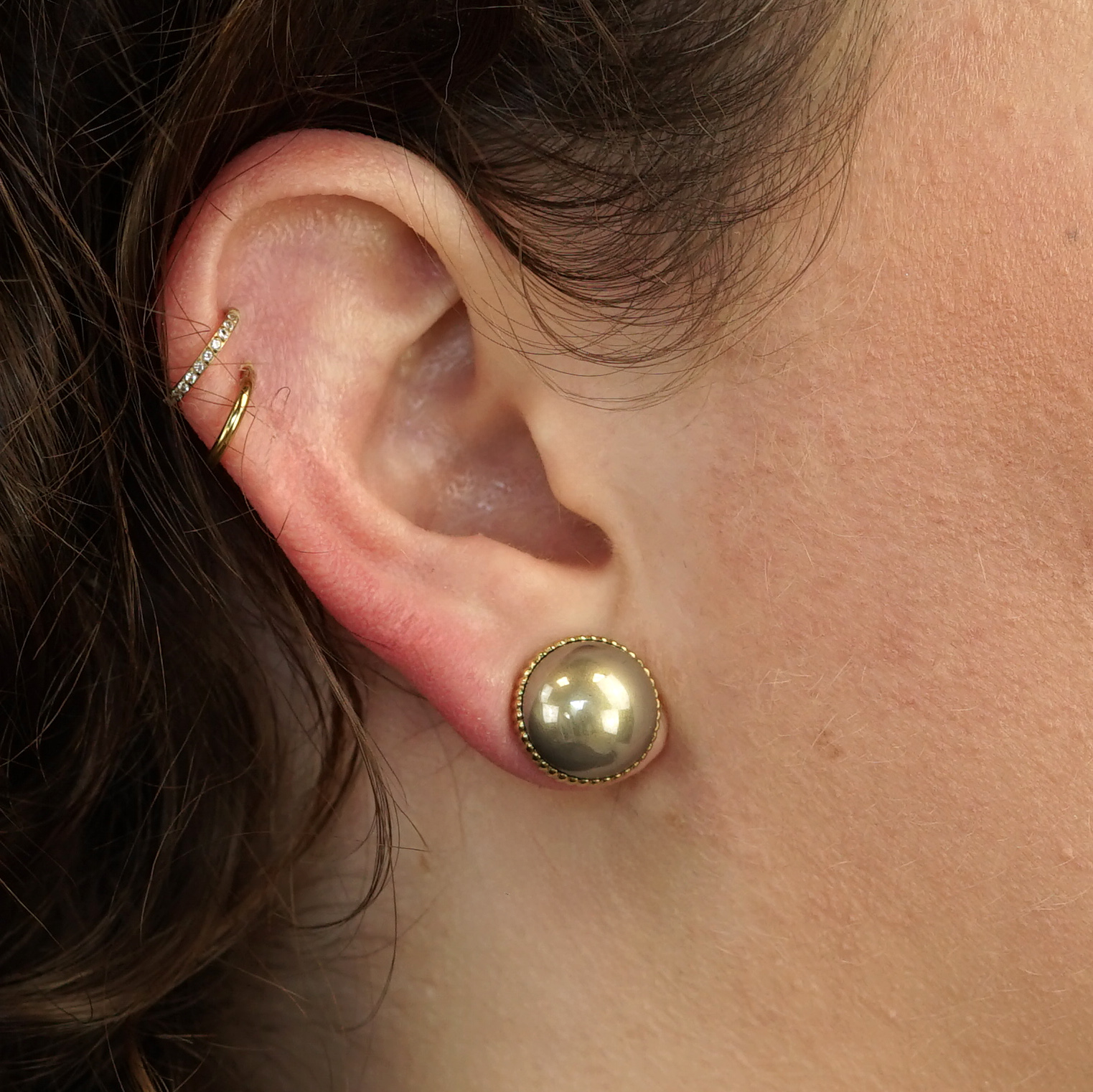 Camps & Camps oorstekers Pearl art. 2S164_PG - goud/grijsgroen