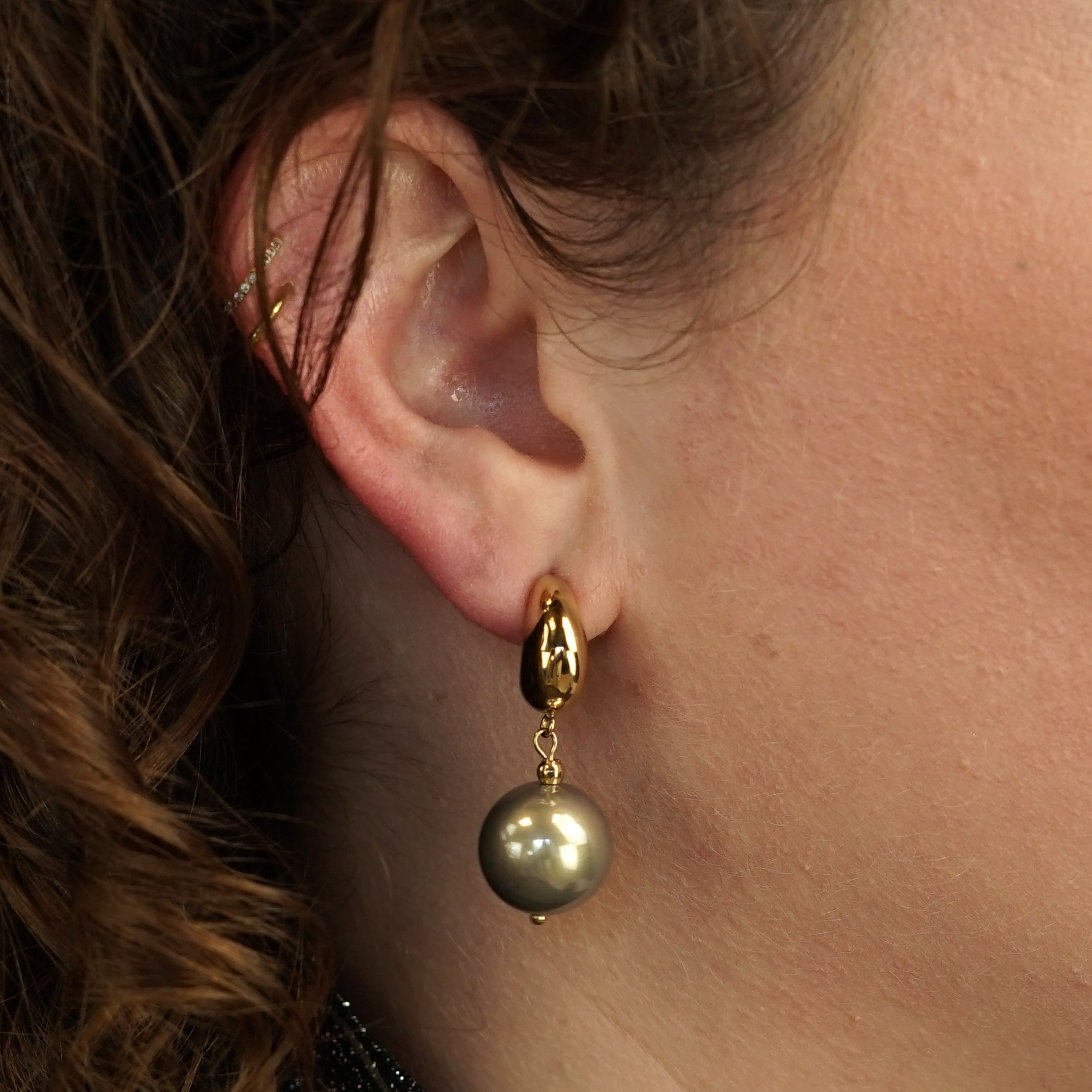 Camps & Camps oorstekers Pearl art. 2S163_PG - goud/grijsgroen