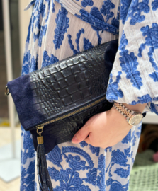 Schoudertas Peyton croco suède art. 7158 - donkerblauw