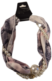 Shawlketting met parels en magneetsluiting art. 4053 - lila/roze/offwhite