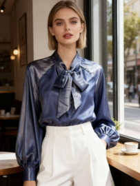 Damesblouse Bow-tie art. 27160 - blauw