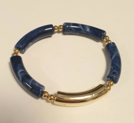 Tube armband art. 0282 - blauw/goudkleur