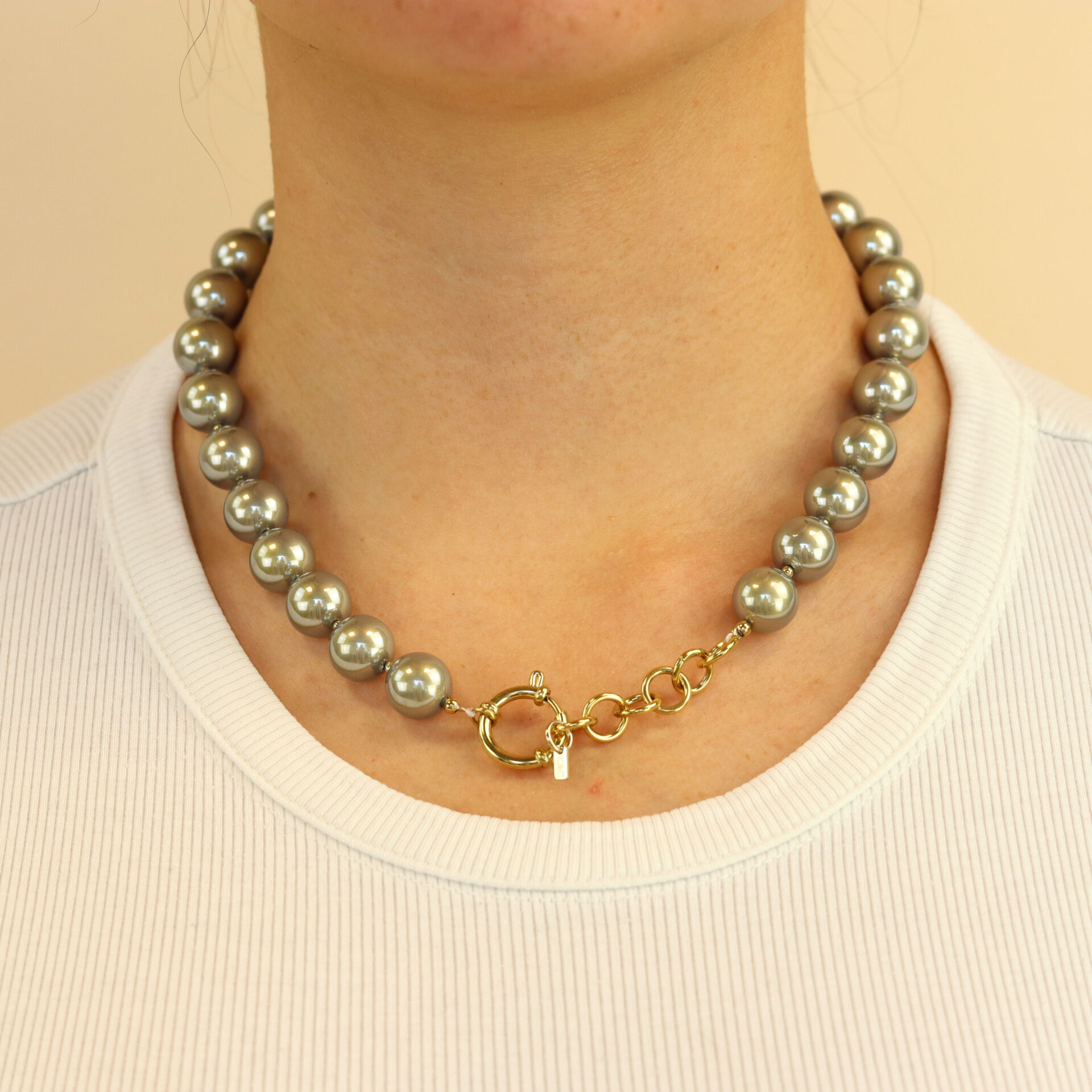 Camps & Camps ketting Pearls Grey art. 3S063_PG - goud/grijsgroen
