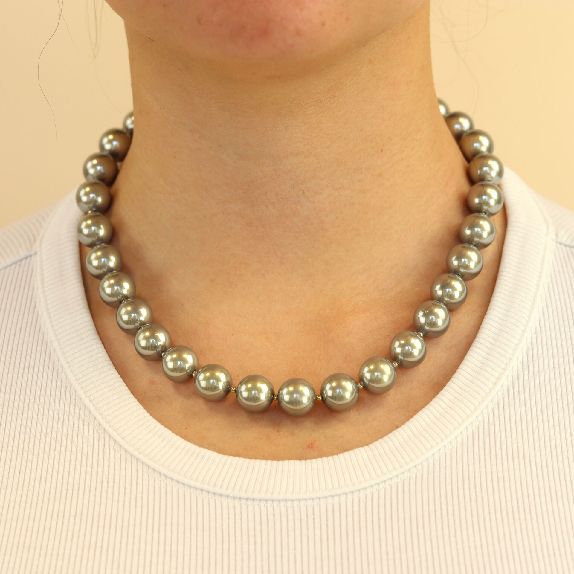 Camps & Camps ketting Pearls Grey art. 3S063_PG - goud/grijsgroen