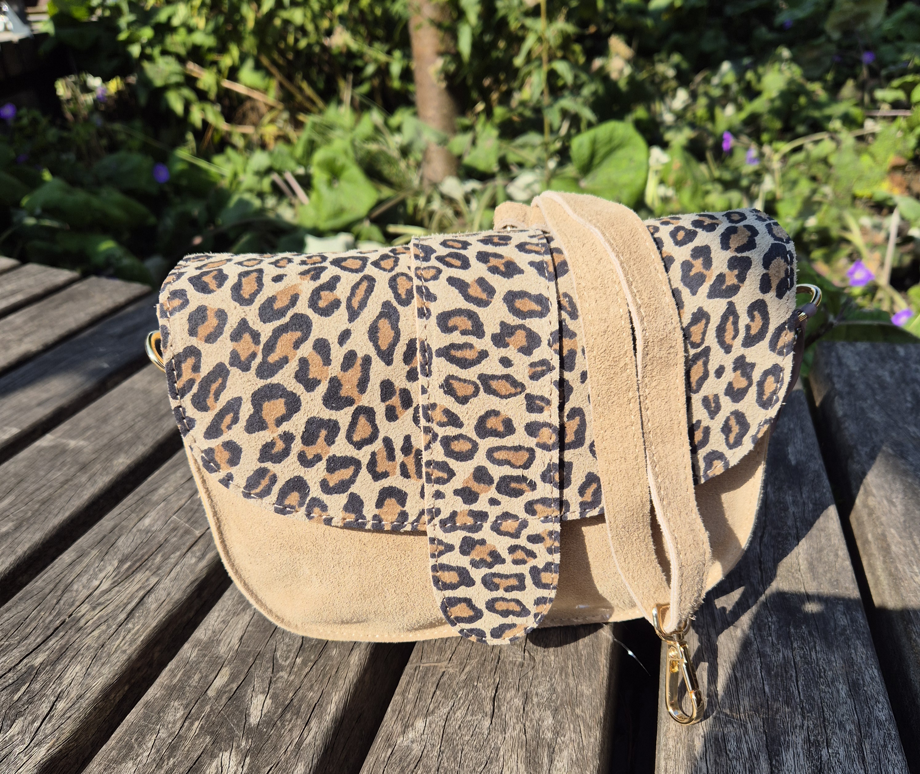 Charm schoudertas suède semi Leopard art. L693 - beige