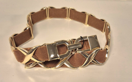 Damesriem elastisch met X-schakels art. 7558 - cognac/goud