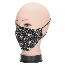 Mondmasker / mondkapje Bloemetjes art. 1130 - zwart/wit