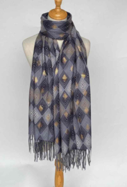 Moda damesshawl art. 77325 - zwart/grijs/goudkleur