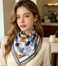 Shawl vierkant Floral 70 x 70 art. 70466 - bruin/beige/blauw