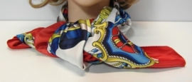 Luxe vierkante shawl met vlag/touw-motief 90 x 90 - rood/offwhite/kobalt