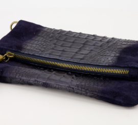 Schoudertas Peyton croco suède art. 7158 - donkerblauw