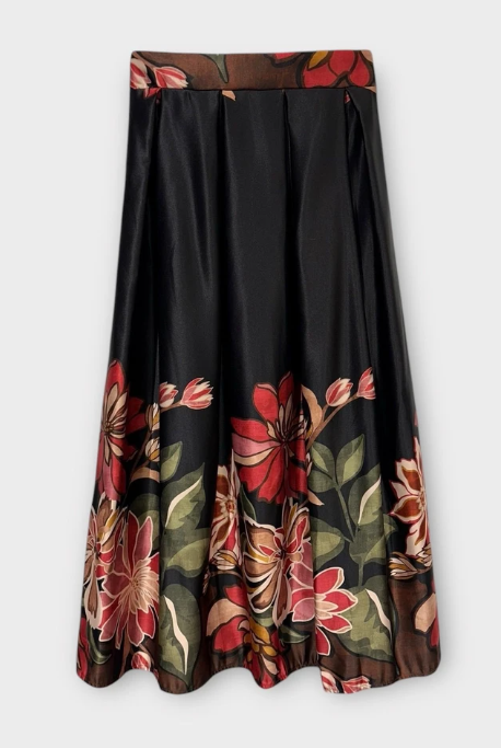 LaFée satijnen rok Flowers art. 10821 - zwart