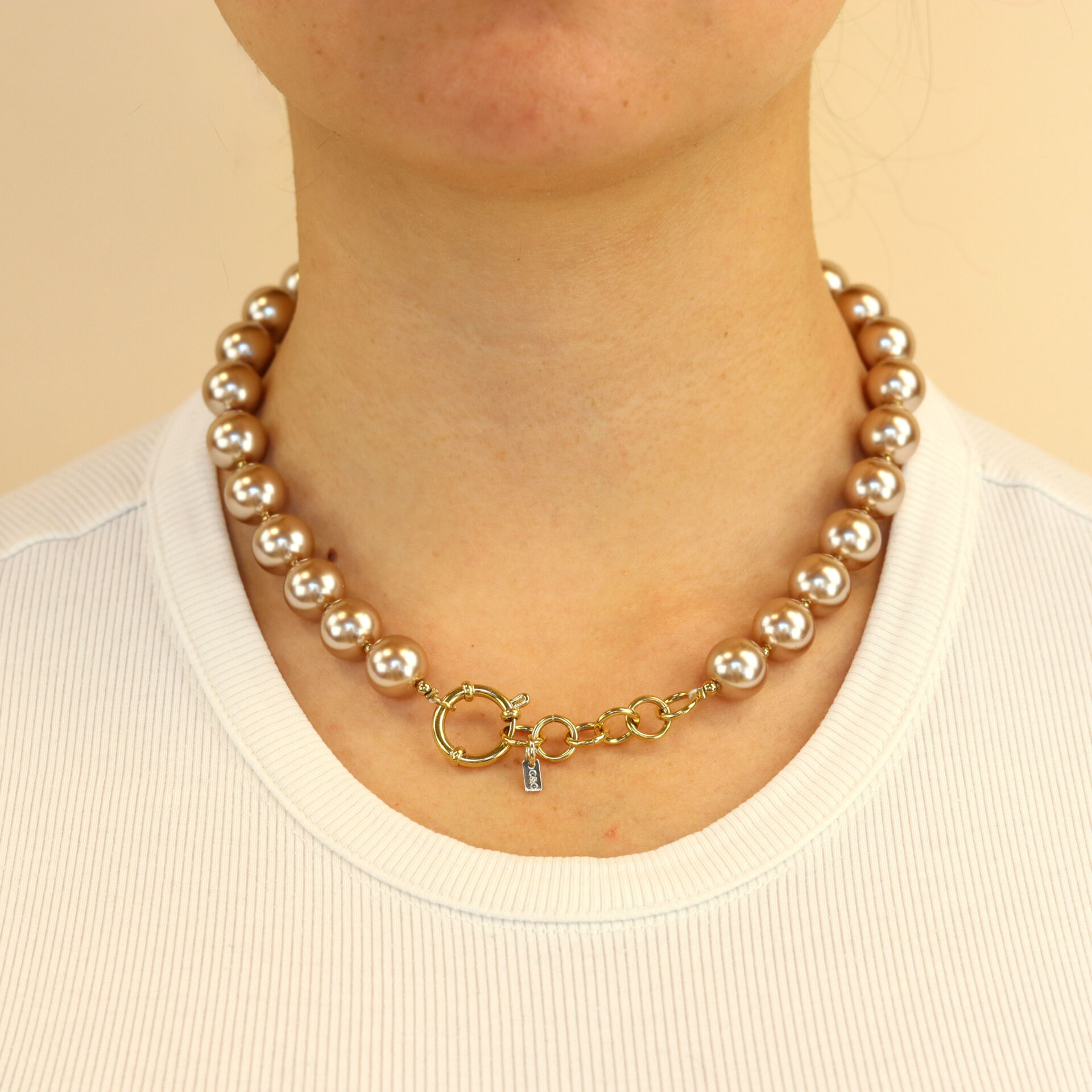 Camps & Camps ketting Pearls Brown art. 3S063_PB - goud/lichtbruin