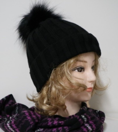 Fiebig damesmuts met pompom art. 54855 - zwart