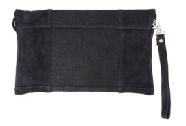 Leather Design clutch/gelegenheidstas suède art. 1482 Croco - diep donkerblauw