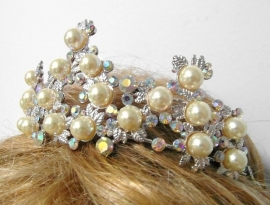 Diadeem/kroon met parels en strass-stenen