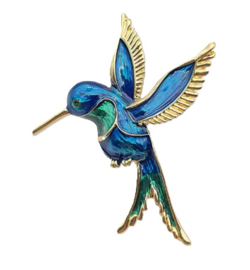 Broche Kolibri art. 2077 - goudkleur/blauw/groen