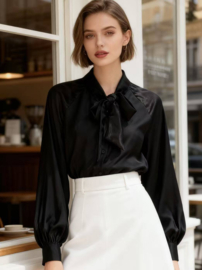 Damesblouse Bow-tie art. 27160 - zwart