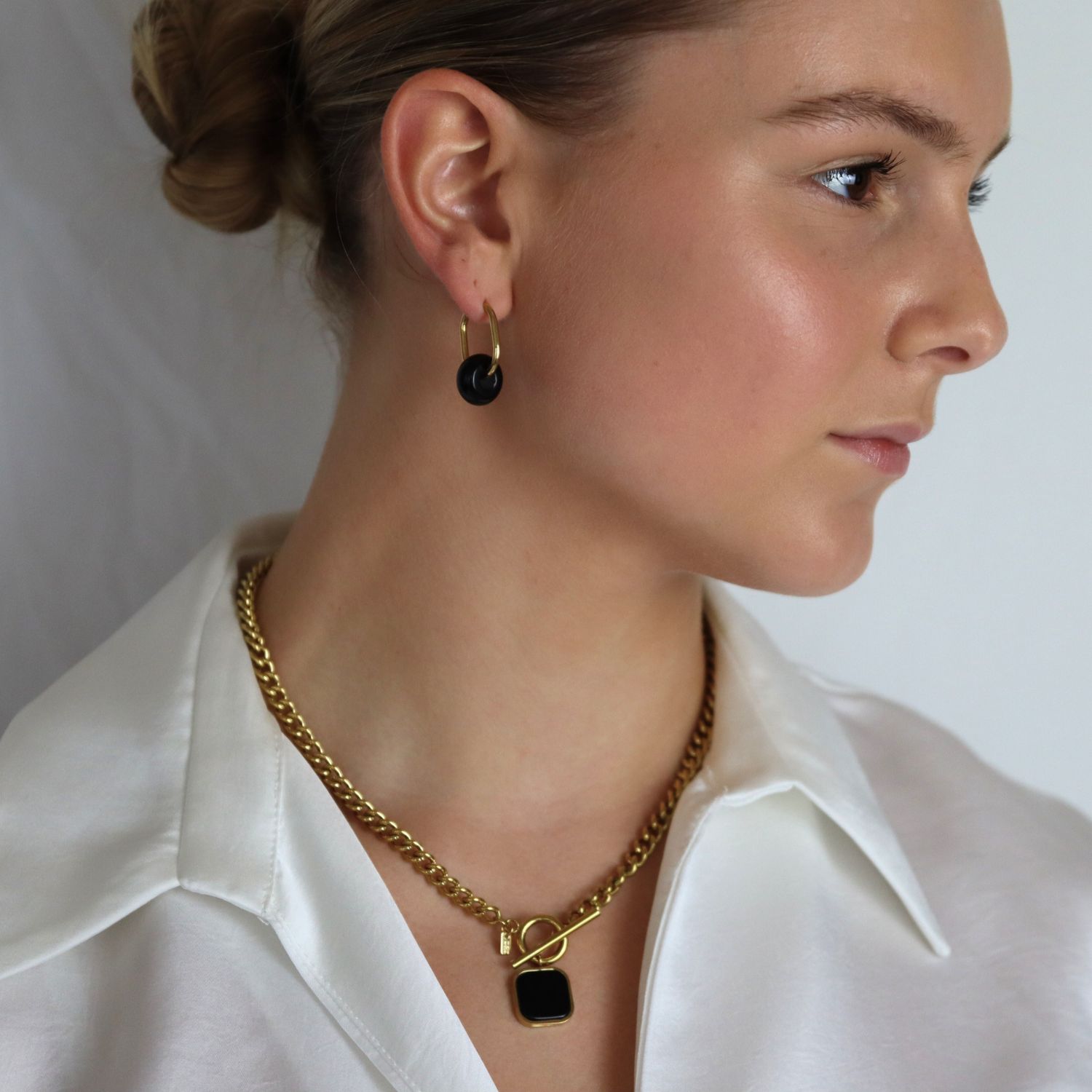 Camps & Camps ketting Square Stone art. 3S017_JT - goud/zwart