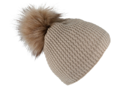 Fiebig damesmuts Lurex met pompom art. 54857 - taupe