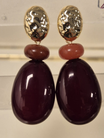 Oorbel hanger art. 9104 - goudkleur/bordeaux