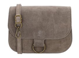 Charm London schoudertas Vittoria suède art. L807 - donkertaupe