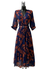 ES plisséjurk Lisa flower art. 891 - donkerblauw/brique