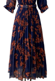 ES plisséjurk Lisa flower art. 891 - donkerblauw/brique