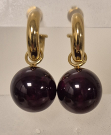 Oorbel hanger art. 9103 - goudkleur/bordeaux