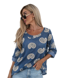 Damesblouse Issy paisley art. 91565B - jeansblauw
